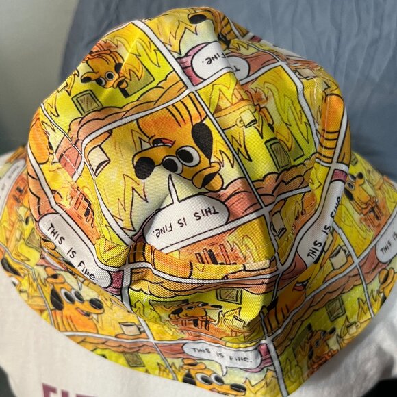 "This is fine" Dog Meme Bucket Fishing Hat - Possibly One of a Kind - Picture 2 of 4